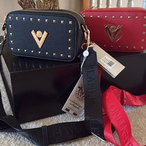 Valentino Orlandi Black and Red Crossbody Bags with Gold Studs
